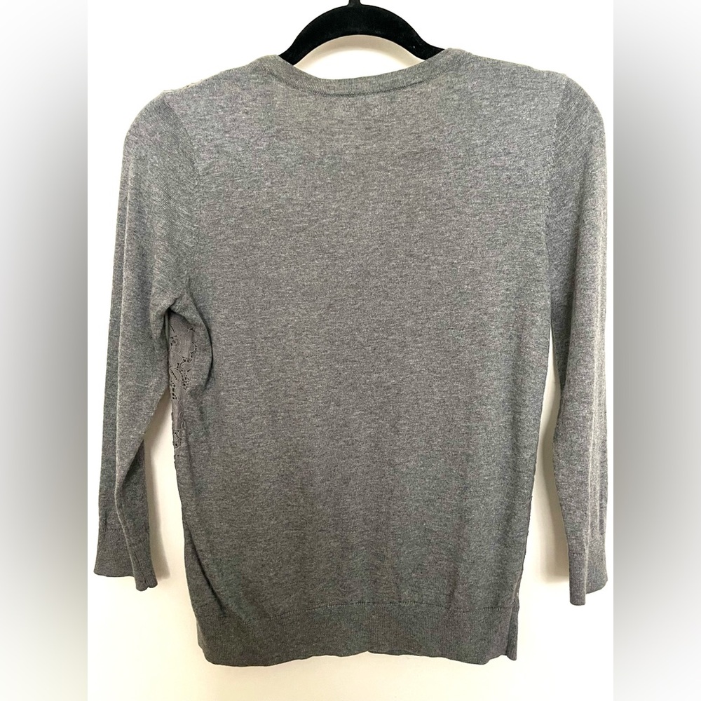 LOFT Gray Lace Cotton/Nylon Stretch Women's Light Sweater - Picture 9 of 15